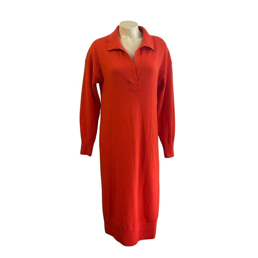 Everlane Midi 100%  Cashmere Polo orange Dress Small ( oversized)